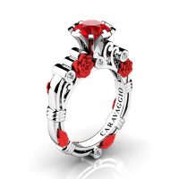 Art Masters Caravaggio 14K White Red Gold 1.0 Ct Ruby Diamond Rose Vine Engagement Ring R719-14KWCRGDR