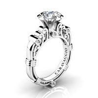 Art Masters Caravaggio 14K White Gold 1.0 Ct White Sapphire Diamond Italian Engagement Ring R619-14KWGDWS