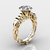 Art Masters Caravaggio 14K Yellow Gold 1.0 Ct White Sapphire Diamond Rose Vine Engagement Ring R719-14KYGSDWS