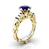 Art Masters Caravaggio 14K Yellow Gold 1.0 Ct Blue Sapphire Diamond Italian Engagement Ring R659-14KYGDBS