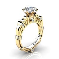 Art Masters Caravaggio 14K Yellow Gold 1.0 Ct White Sapphire Diamond Italian Engagement Ring R619-14KYGDWS
