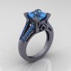 Caravaggio Classic 14K Matte Grey Gold 2.0 Ct Princess Blue Topaz Cathedral Engagement Ring R488-14KGGBT