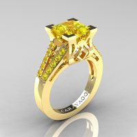 Caravaggio Classic 14K Yellow Gold 2.0 Ct Princess Yellow Sapphire Cathedral Engagement Ring R488-14KYGYS