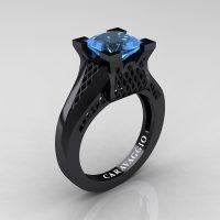 Caravaggio Classic 14K Black Gold 2.0 Ct Princess Blue Topaz Lattice Cathedral Engagement Ring R688-14KBGBT