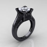Caravaggio Classic 14K Black Gold 2.0 Ct Princess White Sapphire Lattice Cathedral Engagement Ring R688-14KBGWS