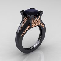 Caravaggio Classic 14K Black Rose Gold 2.0 Ct Princess Black Sapphire Lattice Cathedral Engagement Ring R688-14KBRGBLS