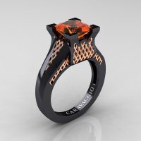 Caravaggio Classic 14K Black Rose 2.0 Ct Princess Orange Sapphire Lattice Cathedral Engagement Ring R688-14KBRGOS