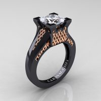 Caravaggio Classic 14K Black Rose Gold 2.0 Ct Princess White Sapphire Lattice Cathedral Engagement Ring R688-14KBRGWS