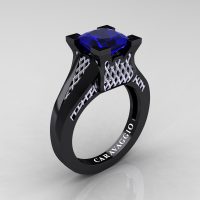 Caravaggio Classic 14K Black White Gold 2.0 Ct Princess Blue Sapphire Lattice Cathedral Engagement Ring R688-14KBWGBS