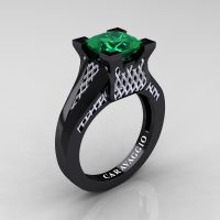 Caravaggio Classic 14K Black White Gold 2.0 Ct Princess Emerald Lattice Cathedral Engagement Ring R688-14KBWGEM