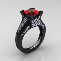 Caravaggio Classic 14K Black White Gold 2.0 Ct Princess Ruby Lattice Cathedral Engagement Ring R688-14KBWGR