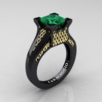Caravaggio Classic 14K Black Yellow Gold 2.0 Ct Princess Emerald Lattice Cathedral Engagement Ring R688-14KBYGEM
