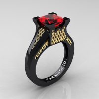 Caravaggio Classic 14K Black Yellow Gold 2.0 Ct Princess Ruby Lattice Cathedral Engagement Ring R688-14KBYGR