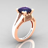 Caravaggio Classic 14K Rose Gold 2.0 Ct Princess Alexandrite Lattice Cathedral Engagement Ring R688-14KRGAL