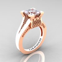 Caravaggio Classic 14K Rose Gold 2.0 Ct Princess White Sapphire Lattice Cathedral Engagement Ring R688-14KRGWS