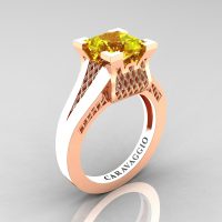 Caravaggio Classic 14K Rose Gold 2.0 Ct Princess Yellow Sapphire Lattice Cathedral Engagement Ring R688-14KRGYS