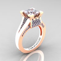 Caravaggio Classic 14K Rose White Gold 2.0 Ct Princess White Sapphire Lattice Cathedral Engagement Ring R688-14KRWGWS