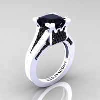Caravaggio Classic 14K White Black Gold 2.0 Ct Princess Black Sapphire Lattice Cathedral Engagement Ring R688-14KWBGBLS