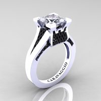 Caravaggio Classic 14K White Black Gold 2.0 Ct Princess White Sapphire Lattice Cathedral Engagement Ring R688-14KWBGWS