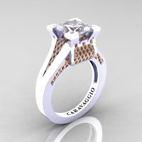 Caravaggio Classic 14K White Rose Gold 2.0 Ct Princess White Sapphire Lattice Cathedral Engagement Ring R688-14KWRGWS