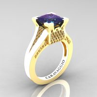 Caravaggio Classic 14K Yellow Gold 2.0 Ct Princess Alexandrite Lattice Cathedral Engagement Ring R688-14KYGAL