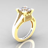 Caravaggio Classic 14K Yellow Gold 2.0 Ct Princess White Sapphire Lattice Cathedral Engagement Ring R688-14KYGWS