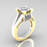 Caravaggio Classic 14K Yellow White Gold 2.0 Ct Princess White Sapphire Lattice Cathedral Engagement Ring R688-14KYWGWS