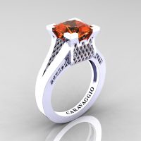 Caravaggio Classic 925 Sterling Silver 2.0 Ct Princess Orange Sapphire Lattice Cathedral Engagement Ring R688-925SSOS
