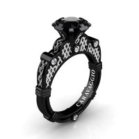 Caravaggio Milan 14K Black White Gold 1.0 Ct Black and White Diamond Italian Lattice Engagement Ring R633-14KBWGDBD