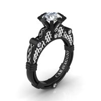 Caravaggio Milan 14K Black White Gold 1.0 Ct White Sapphire Diamond Italian Lattice Engagement Ring R633-14KBWGDWS