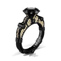 Caravaggio Milan 14K Black Yellow Gold 1.0 Ct Black Diamond Italian Lattice Engagement Ring R633-14KBYGBD