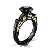 Caravaggio Milan 14K Black Yellow Gold 1.0 Ct Black and White Diamond Italian Lattice Engagement Ring R633-14KBYGDBD