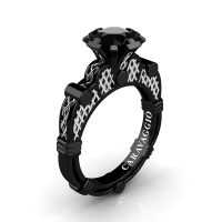 Caravaggio Exclusive 14K Black White Gold 1.0 Ct Black Diamond Italian Lattice Engagement Ring R63X-14KBWGBD