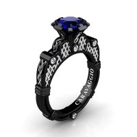 Caravaggio Milan 14K Black White Gold 1.0 Ct Blue Sapphire Diamond Italian Lattice Engagement Ring R633-14KBWGDBS