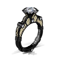 Caravaggio Milan 14K Black Yellow Gold 1.0 Ct Lab Created Diamond Italian Lattice Engagement Ring R633-14KBYGCD