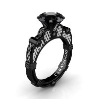 Caravaggio Milan 14K Black White Gold 1.0 Ct Black Diamond Italian Lattice Engagement Ring R633-14KBWGBD