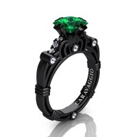 Art Masters Caravaggio 14K Black Gold 1.25 Ct Princess Emerald Diamond Engagement Ring R623P-14KBGDEM
