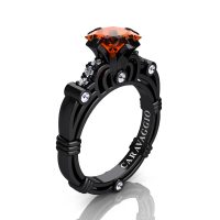 Art Masters Caravaggio 14K Black Gold 1.25 Ct Princess Orange Sapphire Diamond Engagement Ring R623P-14KBGDOS