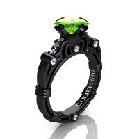Art Masters Caravaggio 14K Black Gold 1.25 Ct Princess Peridot Diamond Engagement Ring R623P-14KBGDP