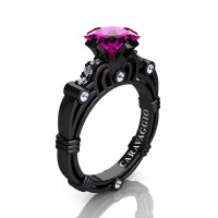 Art Masters Caravaggio 14K Black Gold 1.25 Ct Princess Pink Sapphire Diamond Engagement Ring R623P-14KBGDPS
