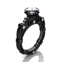Art Masters Caravaggio 14K Black Gold 1.25 Ct Princess White Sapphire Diamond Engagement Ring R623P-14KBGDWS