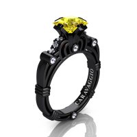 Art Masters Caravaggio 14K Black Gold 1.25 Ct Princess Yellow Sapphire Diamond Engagement Ring R623P-14KBGDYS