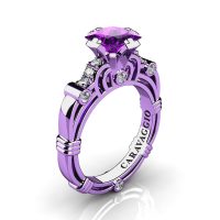 Art Masters Caravaggio 14K Lilac Gold 1.25 Ct Princess Amethyst Diamond Engagement Ring R623P-14KLGDAM