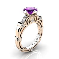 Art Masters Caravaggio 14K Rose Gold 1.25 Ct Princess Amethyst Diamond Engagement Ring R623P-14KRGDAM