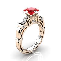 Art Masters Caravaggio 14K Rose Gold 1.25 Ct Princess Ruby Diamond Engagement Ring R623P-14KRGDR