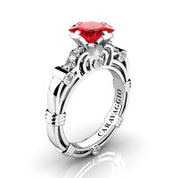 Art Masters Caravaggio 14K White Gold 1.25 Ct Princess Ruby Diamond Engagement Ring R623P-14KWGDR