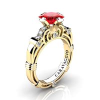 Art Masters Caravaggio 14K Yellow Gold 1.25 Ct Princess Ruby Diamond Engagement Ring R623P-14KYGDR