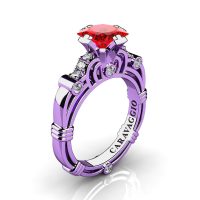 Art Masters Caravaggio 14K Lilac Gold 1.25 Ct Princess Ruby Diamond Engagement Ring R623P-14KLGDR