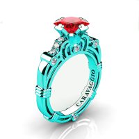 Art Masters Caravaggio 14K Cyan Gold 1.25 Ct Princess Ruby Diamond Engagement Ring R623P-14KCGDR
