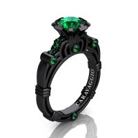 Art Masters Caravaggio 14K Black Gold 1.0 Ct Emerald Engagement Ring R623-14KBGEM